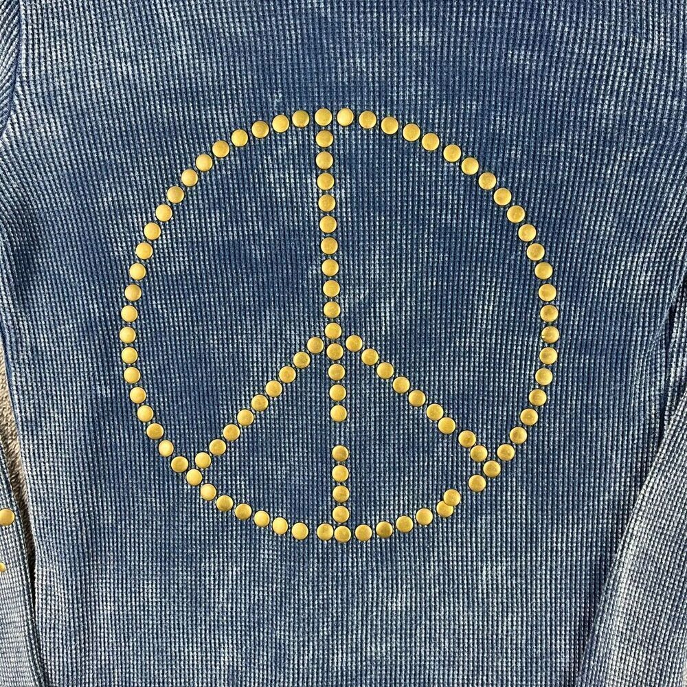 VOCAL Apparel Waffle Knit Peace Embellished Jacket Full Zip Distressed Y2K S* - Picture 10 of 11